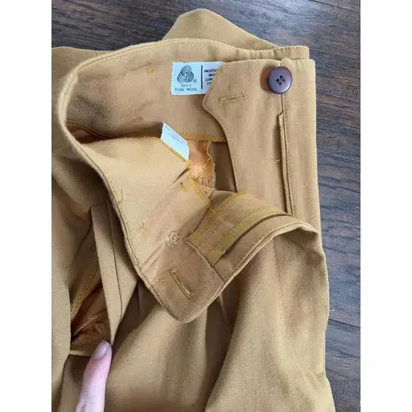 VTG 100% Wool Mustard Pleat Straight High Waist Pant Slack Trouser Size 10 Twee - Picture 3 of 5